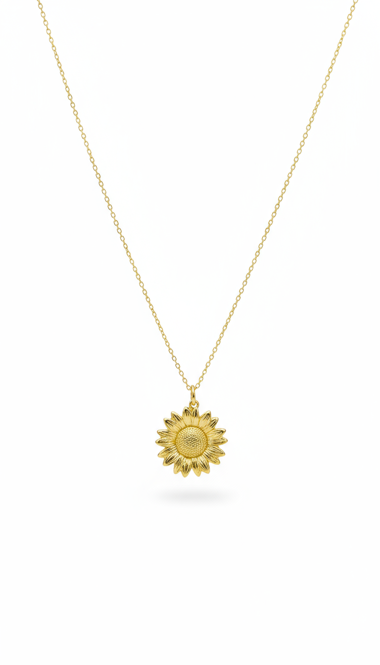 Gold sunflower pendant with clean background