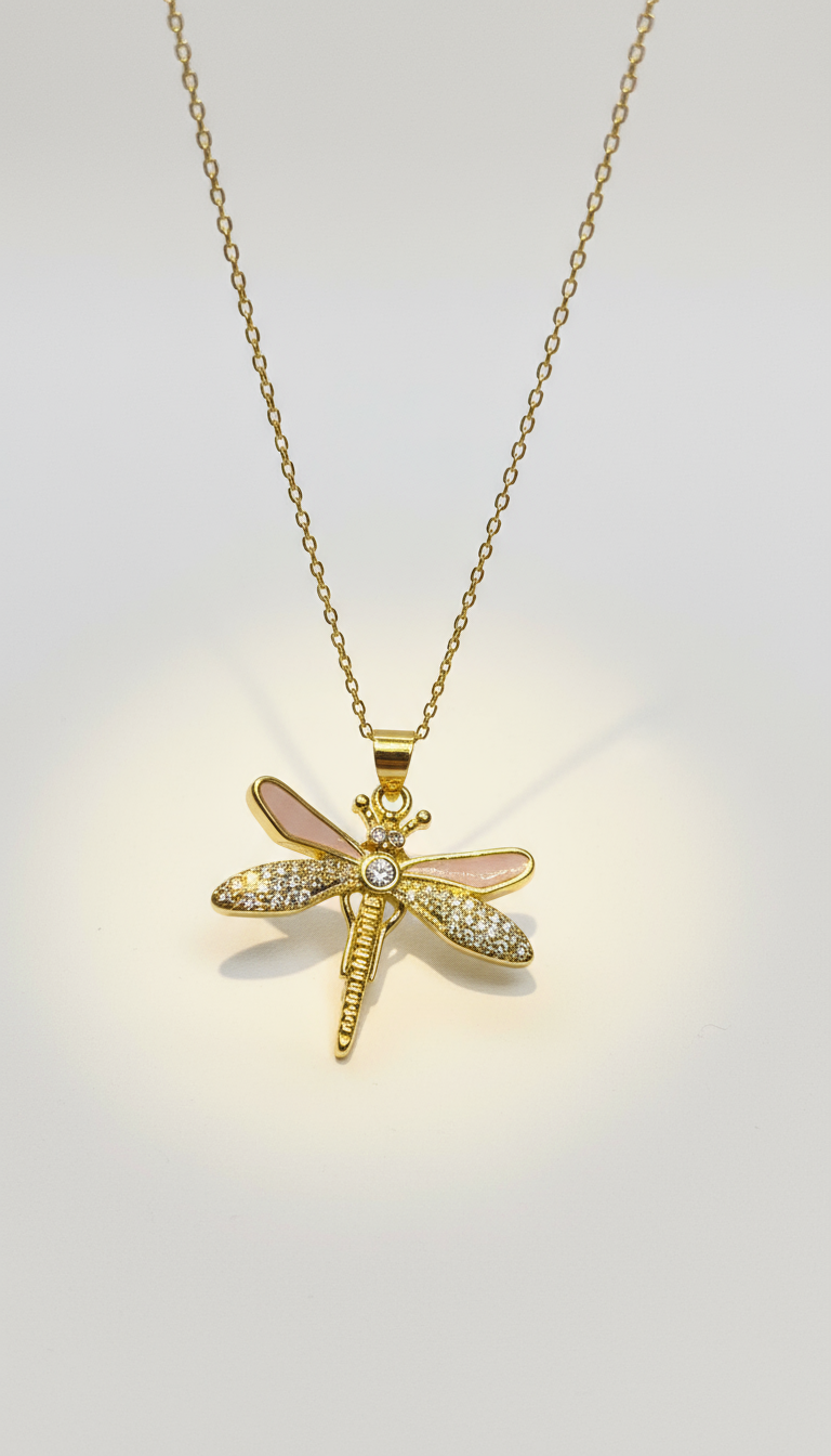 Gold dragonfly pendant with elegant background