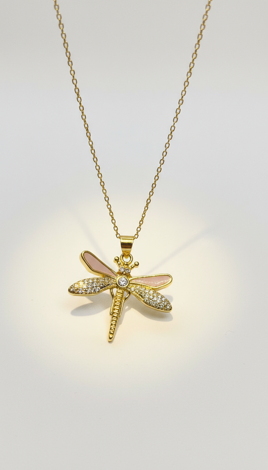 Gold dragonfly pendant with elegant background