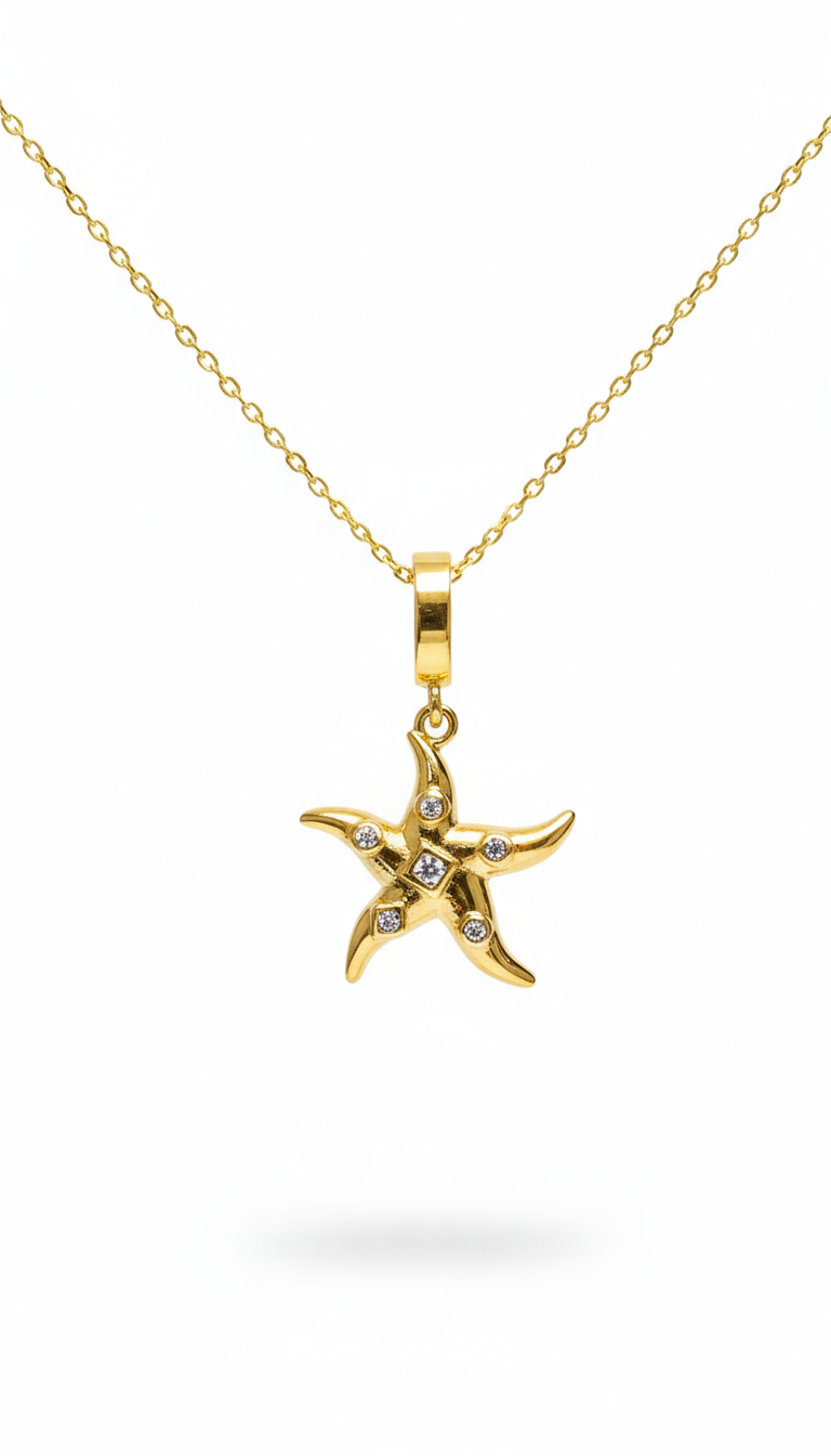Gold starfish pendant with clean background