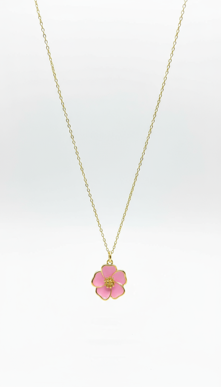Pink flower pendant necklace with clean background