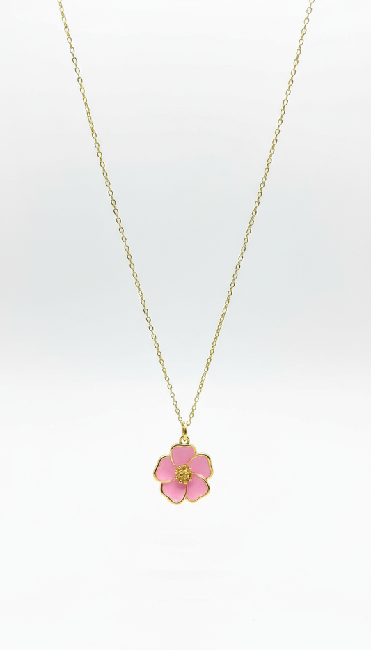 Pink flower pendant necklace with clean background
